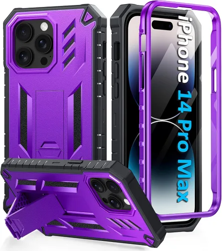 Vista 13 de para Funda iPhone 14 Pro Max: Cubierta de teléfono celular resistente de grado militar con patada y funda Protección contra golpes de TPU