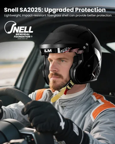 Vista 2 de ILM Snell SA2020 Cascos de Carreras de Autos de Cara Abierta para Hombres y Mujeres Modelo R85 (L, Negro Brillante)