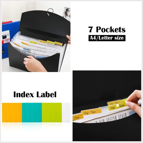 Vista 3 de 2 Pack 7 Pockets Accordion File Organizer, TRANBO Letter Size/A4 Expanding File Folder with Index Tabs, Expandable Plastic Document Organizer for