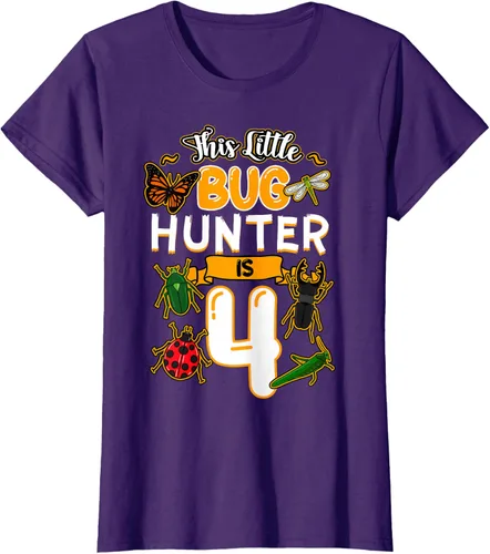 Vista 11 de Camiseta de fiesta de cumpleaños de insectos de este cazador de insectos de 4 años, Negro, S