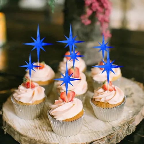 Vista 2 de 30 piezas de decoración de cupcakes de estrella pequeña con centelleantes para cupcakes, compromiso, novia, baby shower, boda, fiesta de cumpleaños