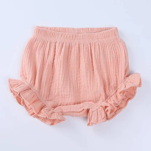 Vista 4 de Pantalones cortos de algodón y lino con volantes para bebés y niñas pequeñas