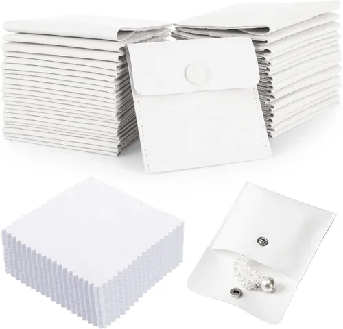 Vista 12 de Paquete de 120 bolsas de microfibra para joyas con paño de limpieza de 3.2 x 3.2 pulgadas, bolsa de embalaje de joyas con bolsas de botón a presión