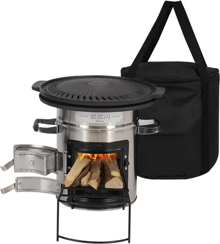 Vista 13 de Estufa de camping Lineslife Rocket de leña portátil para cocinar, estufa de madera para acampar al aire libre con bolsa de transporte