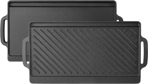 Vista 12 de VEVOR Parrilla/plancha reversible, plancha de hierro fundido pre-sazonada de 14 x 8.5 pulgadas, sartén rectangular portátil con asa, utensilios