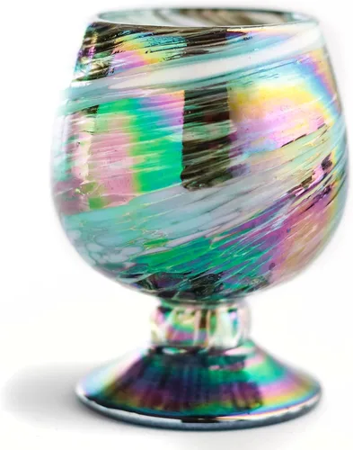 Vista 8 de Vasos de Chupito de Tequila Auténticos Mexicanos Soplados a Mano - Juego de 4 - 2 oz - Mini Vasos de Coñac - Base Pesada - Coñac (Aurora Boreal)