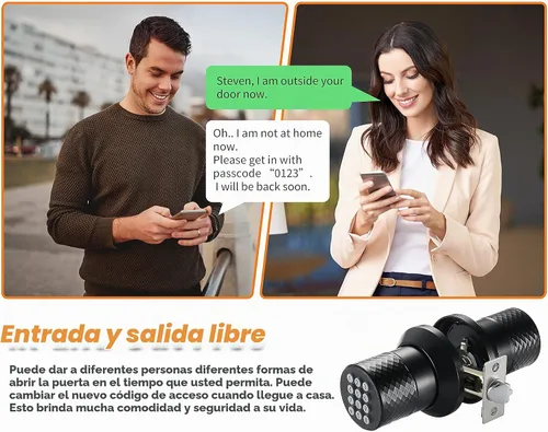 Vista 9 de Cerradura de pomo de puerta con teclado, pomo de puerta de entrada sin llave con mango antideslizante, bloqueo automático, pomo de puerta Negro