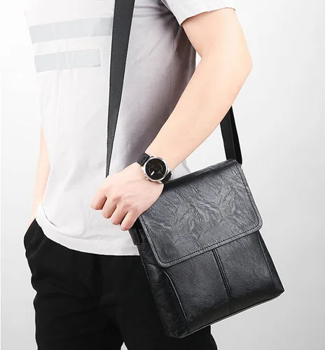 Vista 2 de Bolso de hombro pequeño, bolso cruzado para hombre, bolso vintage de piel sintética para oficina, bolsa de negocios para hombres, bolso