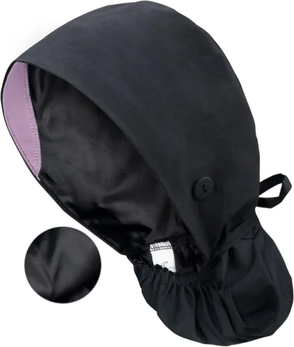 Vista 32 de QBA Gorra de trabajo ajustable con botón, gorro forrado de satén, gorro de trabajo de algodón, banda elástica para atar en la espalda, unisex