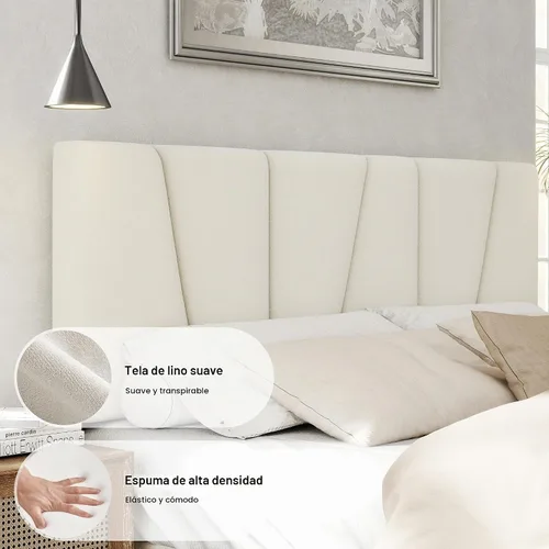 Vista 4 de HAOARA Marco de cama tamaño completo con cabecera tapizada en tela, cama plataforma con soporte de listones de madera, base de colchón completa