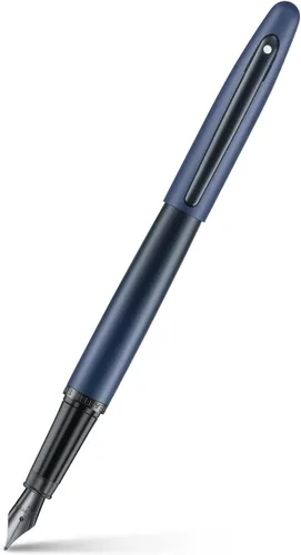 Vista 8 de Sheaffer VFM - Pluma estilográfica E9429 azul mate con bordes negros con PVD, punta mediana con convertidor, pluma estilográfica prémium