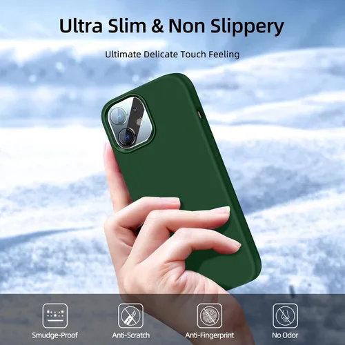 Vista 5 de Funda 5 en 1 para iPhone 12 Pro con protector de pantalla y protector de lente de cámara, funda de silicona líquida para iPhone 12 Pro (verde alpino)