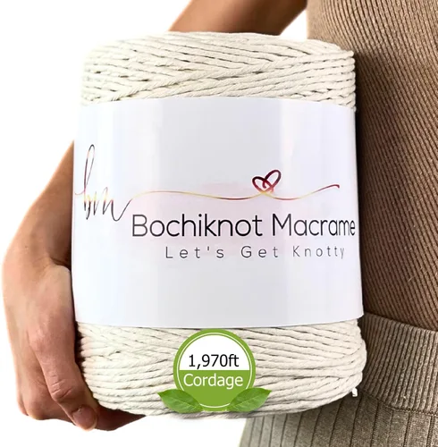 Vista 7 de BOCHIKNOT Cordón de macramé de 0.118 in, 650 yardas, algodón de una sola hebra (crema de mantequilla)