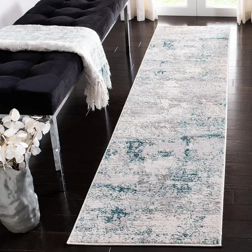 Vista 17 de SAFAVIEH Amalfi Collection AMF572C - Alfombra de pasillo de 2 x 8 pies, color crema y azul marino, moderno diseño abstracto envejecido, no desprende