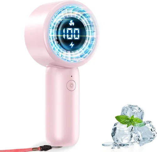 Vista 13 de Ventilador turbo portátil de mano con pantalla LED, refrigeración turboalimentada de 32 pies, larga duración, 5 velocidades de 4 onzas, ligero