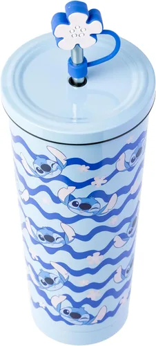 Vista 3 de Silver Buffalo Disney Lilo and Stitch, vaso de acero inoxidable, 24 onzas Azul/Blanco