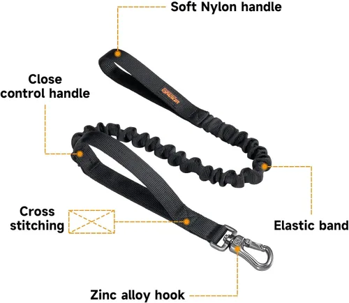 Vista 3 de EXCELLENT ELITE SPANKER Correa elástica militar para perros con 2 asas de control acolchadas para perros medianos y pequeños (negro)