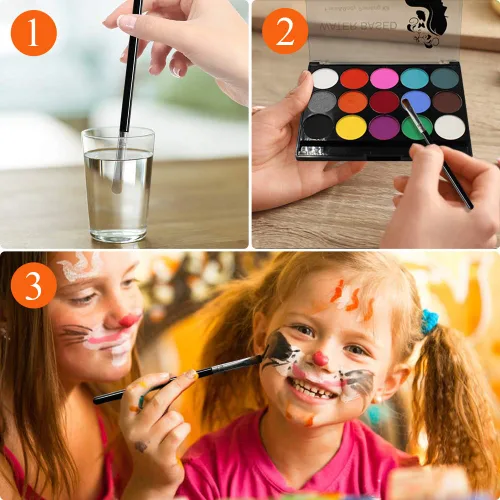 Vista 6 de Kit de pintura facial – 15 colores vibrantes de maquillaje a base de agua No tóxico, lavable e hipoalergénico para niños y adultos Halloween