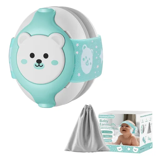Vista 12 de YomauiYee Orejeras para bebés, protección de oídos para bebés de 0 a 36 meses, auriculares infantiles con diseño de oso pequeño y cancelación de Azul