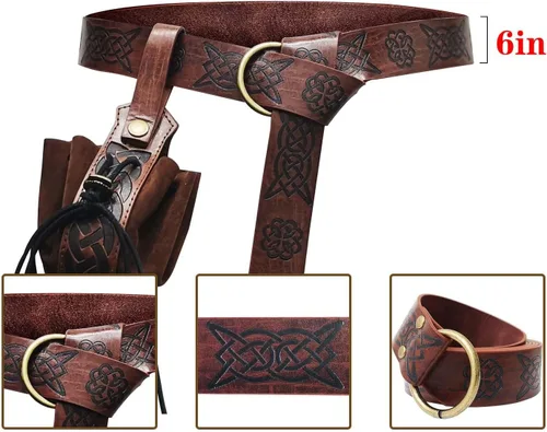 Vista 7 de Conjunto de disfraz de caballero medieval con brazaletes de cuero, accesorios retro para Halloween