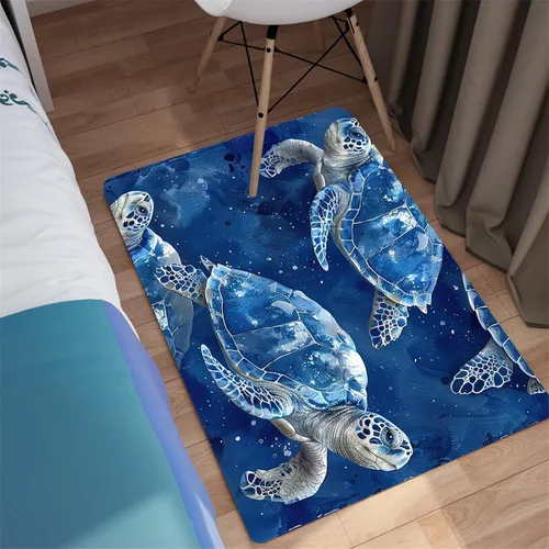 Vista 7 de Alfombra de tortuga marina con estampado de animales marinos y animales marinos, alfombra con estampado de tortugas marinas, para niños y niñas