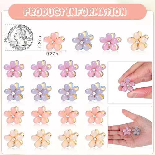 Vista 4 de CWJCYTNSN 16 unidades de pequeñas pinzas para el cabello para mujeres y niñas, mini pinzas de flores de cristal, pinzas de metal lindas de 0.8