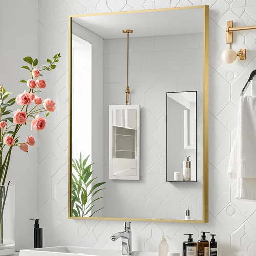 Vista 15 de Espejo de baño negro de 22"x30", espejo rectangular con marco de metal negro mate, espejo de tocador con esquinas cuadradas, espejo para pared