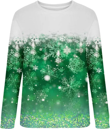 Vista 4 de 2023 Casual Trendy Crewneck Shirts for Women Christmas Sparkly Snowflake Graphic Pullover Tops Comfy Long Sleeve Top