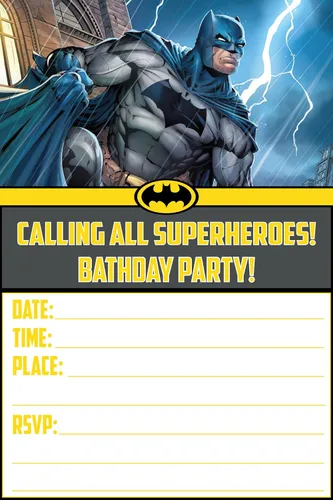 Vista 8 de Juego de 20 tarjetas y sobres de invitación de cumpleaños con temática de héroe de caballero de las sombras, livianos (7.41 onzas), estilo postal