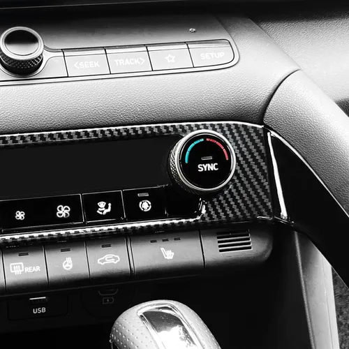 Vista 4 de Panel de botón de interruptor de aire acondicionado de estilo fibra de carbono para consola central, cubierta Compatible con Hyundai Elantra N