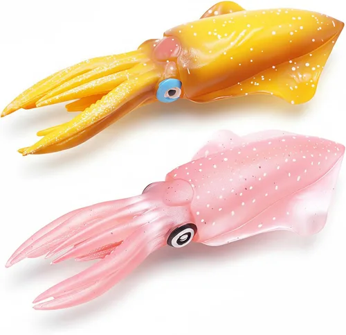 Vista 3 de Gemini&Genius Juguete de calamar para niños, animal bioluminiscente marino, juguete de sepia, figura de acción de animal marino, regalo ideal