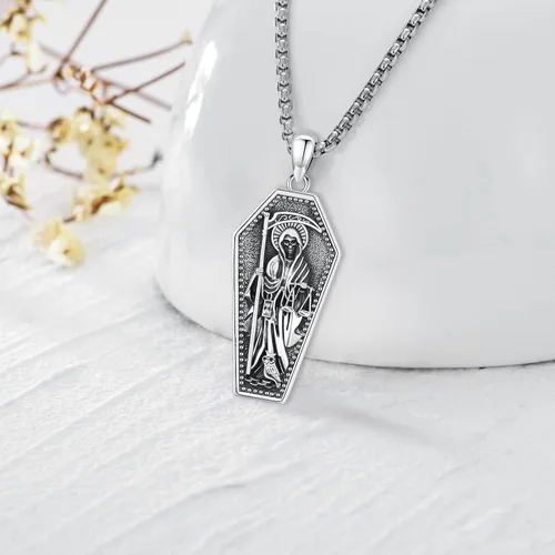 Vista 176 de Collar de pentagrama de plata de ley con triple luna, diosa celta, nudo celta, nudo de brujas, Ankh, sol y luna, Hécate, lilith, Santa Muerte