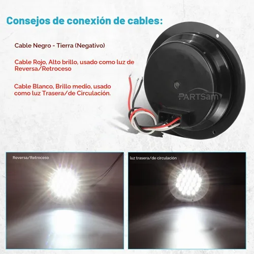 Vista 7 de Partsam 2pcs 4" redondo blanco 24 LED camión remolque luz marcha marcha marcha atrás luz + cromo/alambre