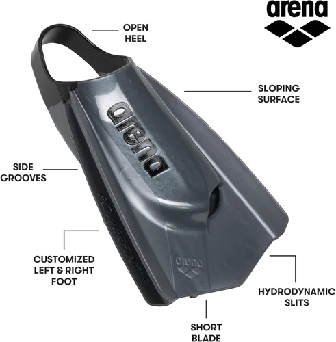 Vista 2 de Arena Unisex Adult Powerfin Pro II - Aletas de entrenamiento para natación para hombres y mujeres, lámina corta de silicona, reversibles