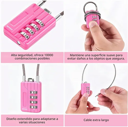 Vista 6 de SEPOX® Twins - Candado de combinación de 4 dígitos reiniciable, cable compacto de acero con vinilo de 18 cm (7.1 in) - Cerradura multiusos