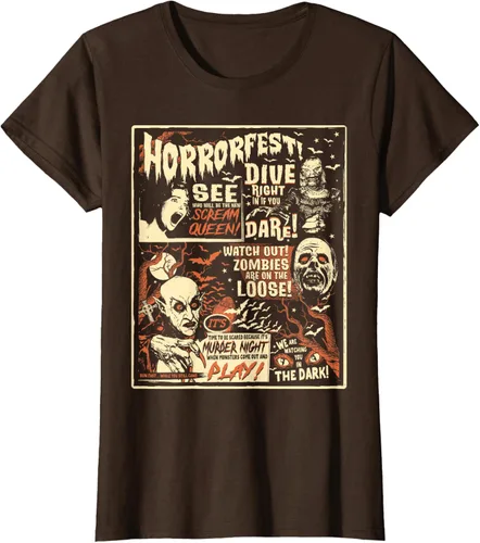 Vista 18 de Camiseta de terror vintage con póster de Halloween y película de terror Negro