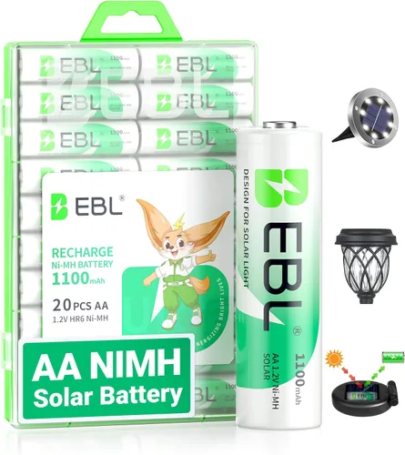Vista 9 de EBL Baterías recargables AA, 1.2 V 1100 mAh de alta capacidad AA para luces solares de jardín (paquete de 8) Mercury-Free, 1200 Cycles, AA