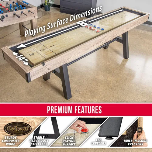 Vista 4 de GoSports Mesa de tejo premium de 9 pies con 8 discos, cera para shuffleboard y cepillo