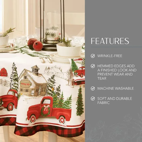 Vista 3 de Home Fashions - Mantel de poliéster con diseño de camión vintage, árbol de Navidad, 70 pulgadas, redondo