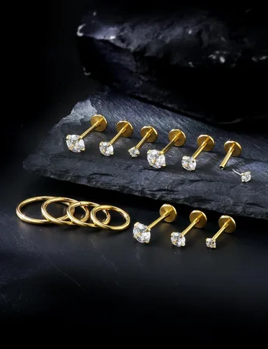 Vista 4 de Aretes de nariz de acero quirúrgico 316L, 20G, 18G y 16G, sin rosca, aretes de lóbulo para cartílago, cartílago, oreja, labio, piercing para mujeres