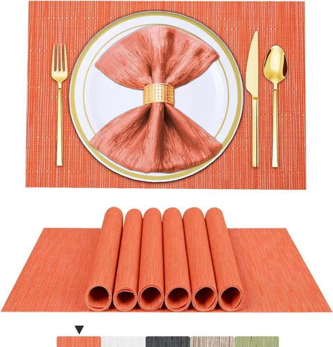 Vista 31 de BETEAM Juego de 4 manteles individuales de vinilo tejido para mesa de comedor, lavables, lavables, manteles individuales de cocina, duraderos