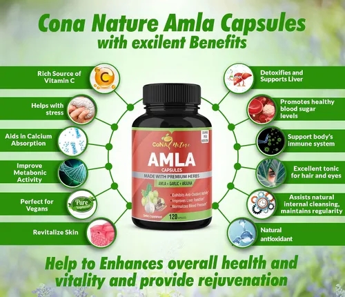 Vista 4 de Cápsulas orgánicas Amla de 2250 mg y Arjuna, Ajo Suplementos naturales de vitamina C, altos antioxidantes, rejuvenecedor Apoya la inmunidad
