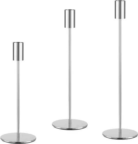 Vista 15 de Juego de 3 Portavelas Negros, Portavelas de Metal para Velas Cónicas, Candelabro Decorativo Clásico para Navidad, Bodas, Fiestas, Mesas de Cena