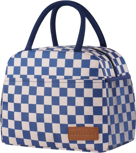 Vista 21 de douyadady Bolsa de almuerzo para mujeres/hombres, fiambrera mujeres/hombres (azul bebé+rayas blancas) Espacioso, ligero, impermeable, resistente