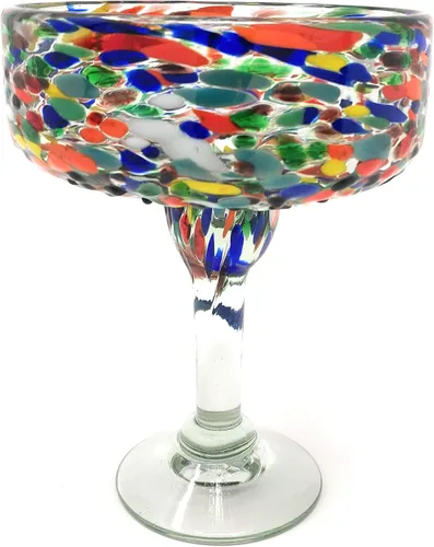 Vista 6 de Dos Sueños Vidrio soplado a mano mexicano – Juego de 4 vasos de Margarita soplados a mano Confetti Rock (16 oz)