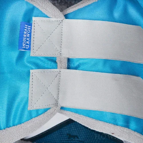 Vista 150 de Harrison Howard Máscara de mosca de caballo luminosa profesional estándar con orejas protección UV para caballo, azul y plateado, pequeño poni Azul