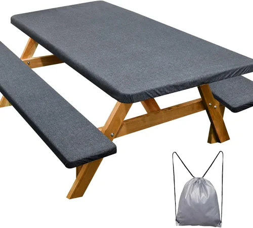 Vista 26 de Funda de mesa de picnic con fundas para bancos Esenciales de camping Mantel de picnic impermeable y a prueba de viento con bolsa de cordón, funda