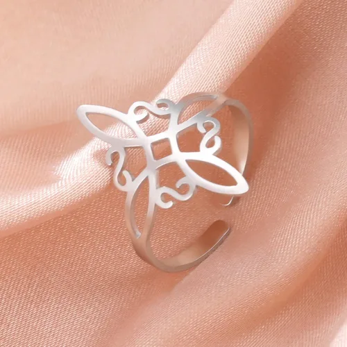Vista 6 de Dreamtimes Witch Knot Ring for Women Stainless Steel Adjustable Open Finger Rings Celtic Quaternary Wiccan Witches Knot Ring Witchcraft Amulet
