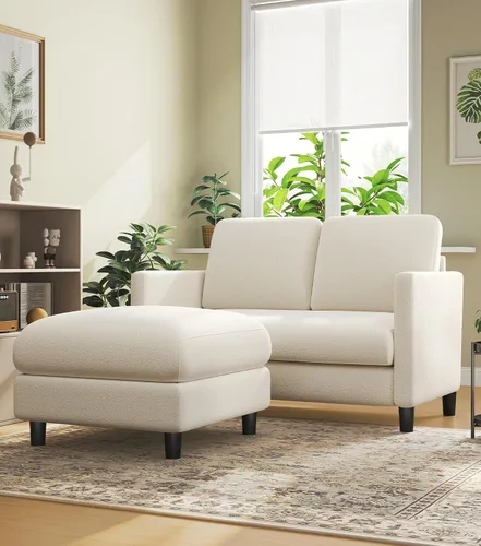 Vista 8 de Welzona Loveseat, 51" Small L Shaped Couch, Comfy Teddy Love Seat with Ottoman Set, Tool-Free Setup Loveseat Sofa with Ottoman, All-Wood Small Sofa