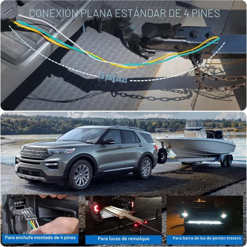 Vista 3 de MECMO Conector plano de extremo de remolque de 4 vías de 25 pulgadas, enchufe de arnés de cableado de remolque de 4 clavijas de 16 AWG con cubierta
